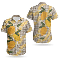 Maku'e Hawaiian Mango Palaka Couples Matching Short Sleeve Bodycon Dress and Hawaiian Shirt Aloha Hibiscus Pikake Lei
