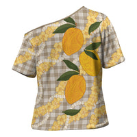 Maku'e Hawaiian Mango Palaka Cross Shoulder Shirt Aloha Hibiscus Pikake Lei
