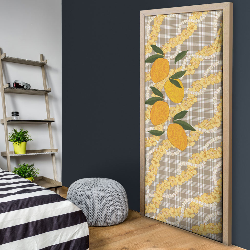 Maku'e Hawaiian Mango Palaka Door Cover Aloha Hibiscus Pikake Lei