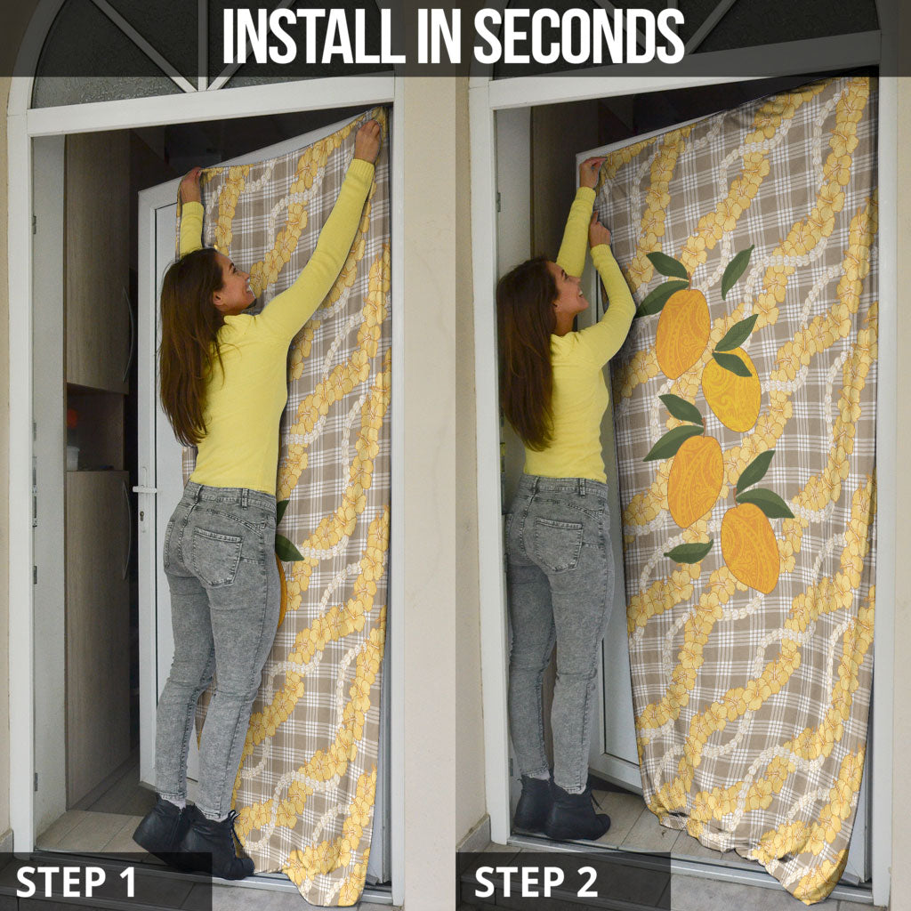 Maku'e Hawaiian Mango Palaka Door Cover Aloha Hibiscus Pikake Lei