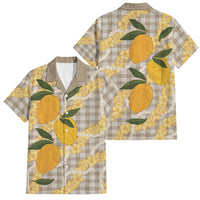 Maku'e Hawaiian Mango Palaka Family Matching Mermaid Dress and Hawaiian Shirt Aloha Hibiscus Pikake Lei