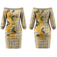 Maku'e Hawaiian Mango Palaka Family Matching Off The Shoulder Long Sleeve Dress and Hawaiian Shirt Aloha Hibiscus Pikake Lei