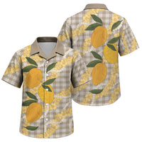 Maku'e Hawaiian Mango Palaka Family Matching Off The Shoulder Long Sleeve Dress and Hawaiian Shirt Aloha Hibiscus Pikake Lei