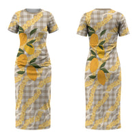 Maku'e Hawaiian Mango Palaka Family Matching Short Sleeve Bodycon Dress and Hawaiian Shirt Aloha Hibiscus Pikake Lei