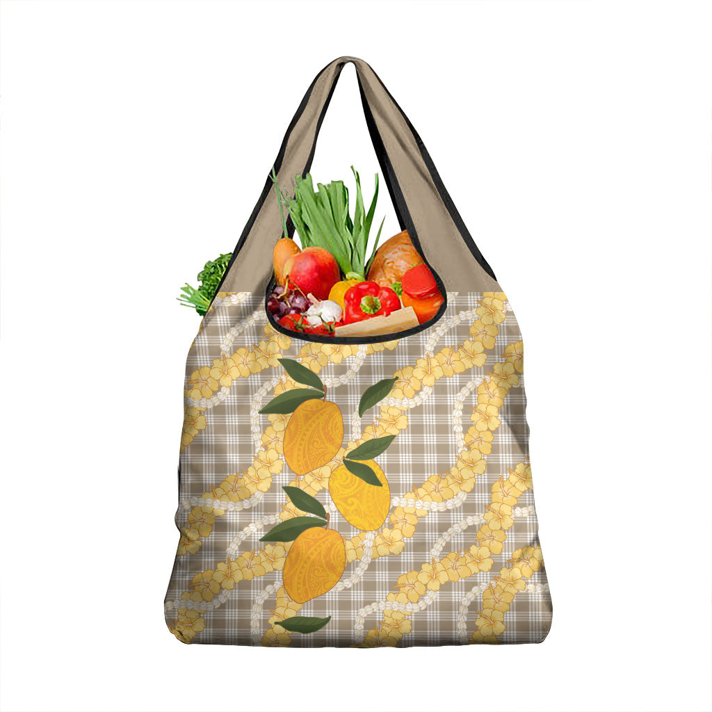 Maku'e Hawaiian Mango Palaka Grocery Bag Aloha Hibiscus Pikake Lei