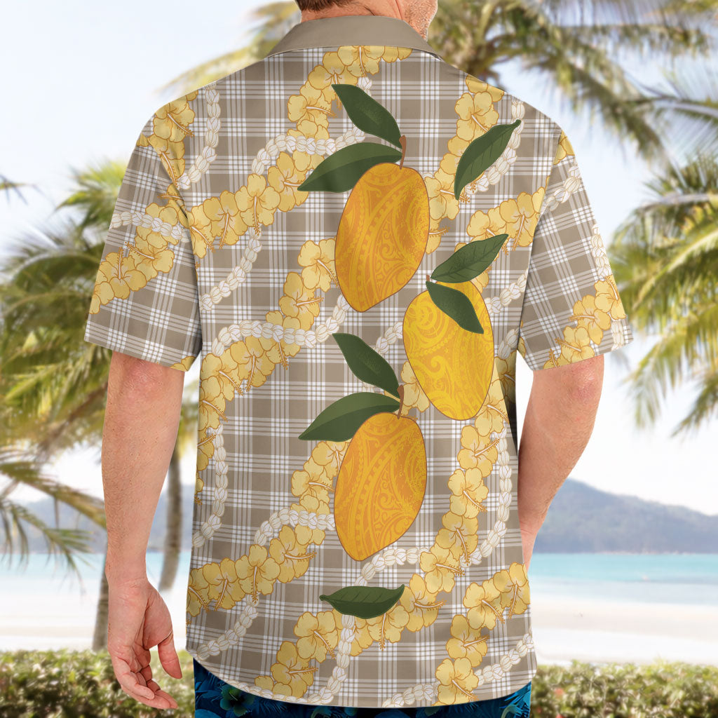 Maku'e Hawaiian Mango Palaka Hawaiian Shirt Aloha Hibiscus Pikake Lei