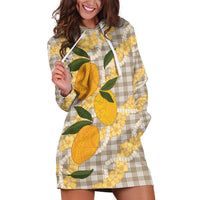 Maku'e Hawaiian Mango Palaka Hoodie Dress Aloha Hibiscus Pikake Lei