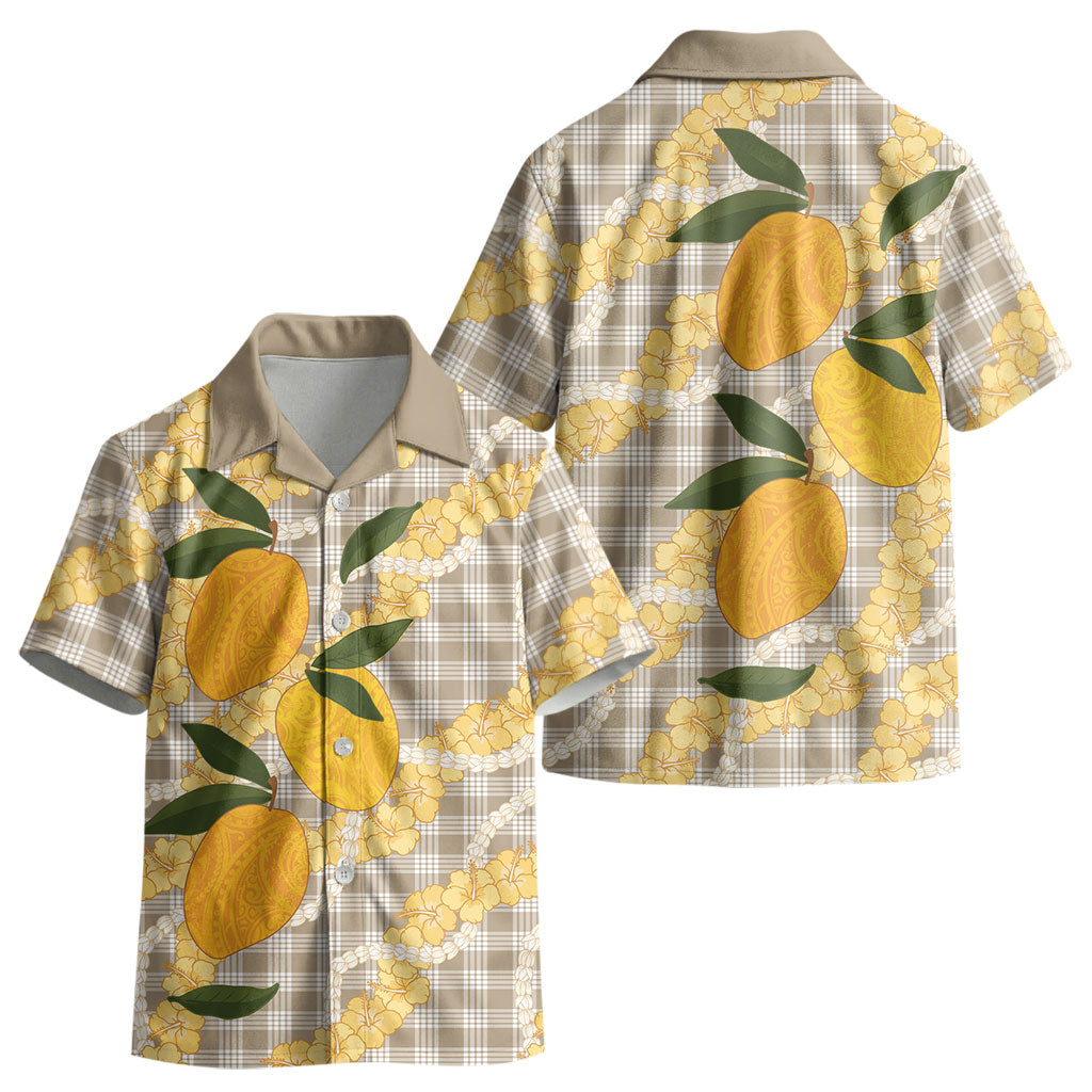 Maku'e Hawaiian Mango Palaka Kid Hawaiian Shirt Aloha Hibiscus Pikake Lei