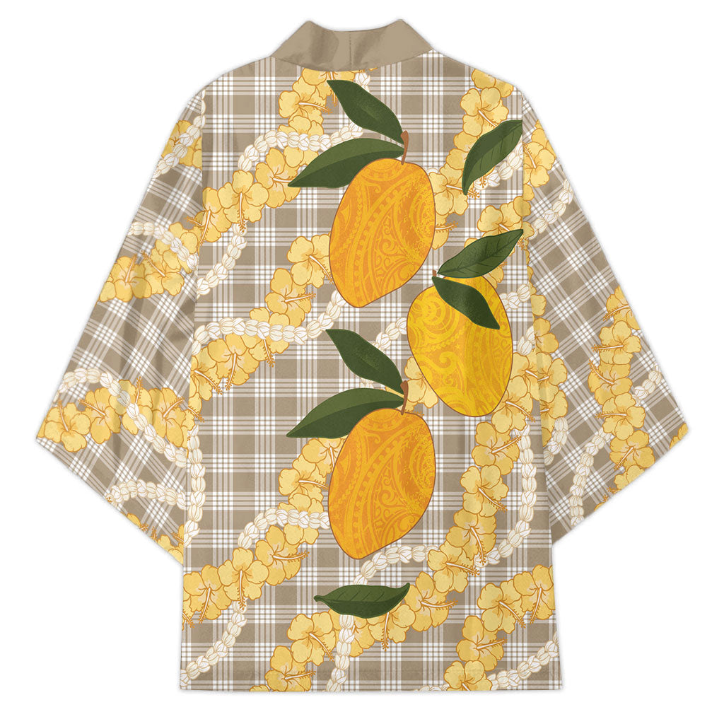 Maku'e Hawaiian Mango Palaka Kimono Aloha Hibiscus Pikake Lei