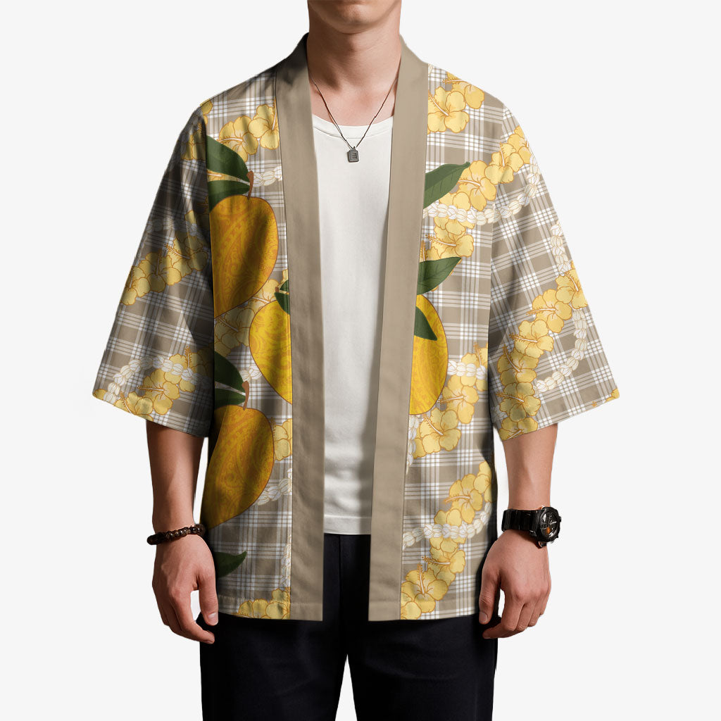 Maku'e Hawaiian Mango Palaka Kimono Aloha Hibiscus Pikake Lei