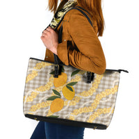 Maku'e Hawaiian Mango Palaka Leather Tote Bag Aloha Hibiscus Pikake Lei