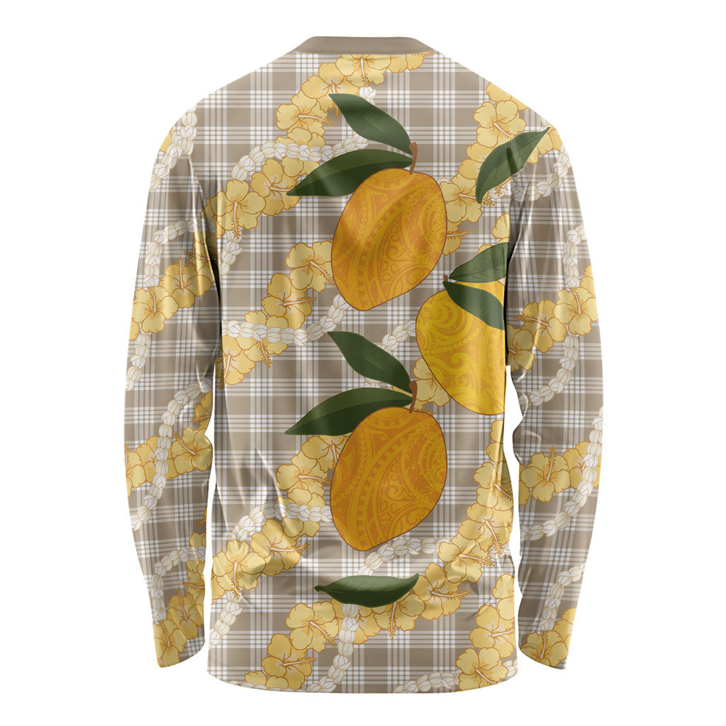 Maku'e Hawaiian Mango Palaka Long Sleeve Shirt Aloha Hibiscus Pikake Lei