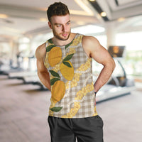 Maku'e Hawaiian Mango Palaka Men Tank Top Aloha Hibiscus Pikake Lei