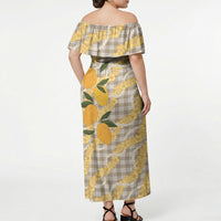 Maku'e Hawaiian Mango Palaka Off Shoulder Maxi Dress Aloha Hibiscus Pikake Lei