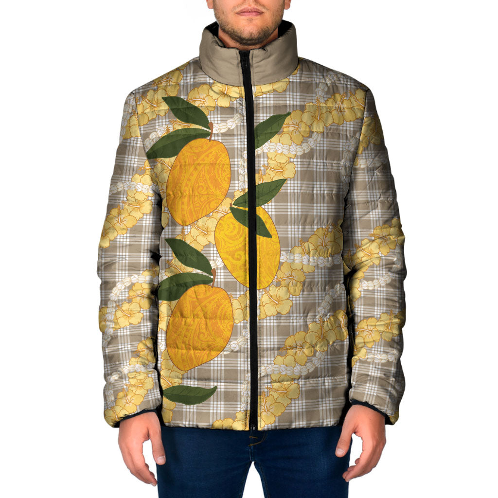 Maku'e Hawaiian Mango Palaka Padded Jacket Aloha Hibiscus Pikake Lei