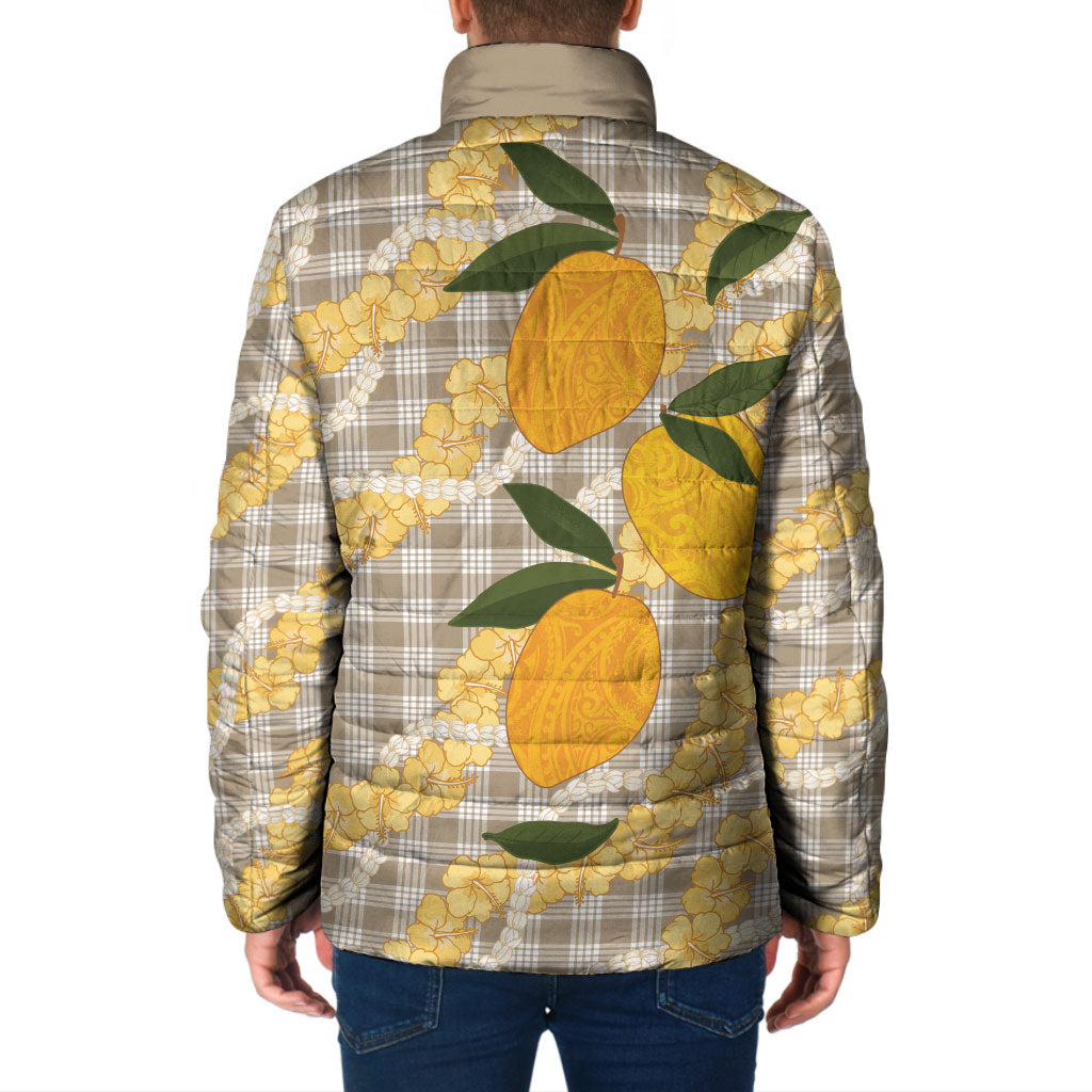 Maku'e Hawaiian Mango Palaka Padded Jacket Aloha Hibiscus Pikake Lei