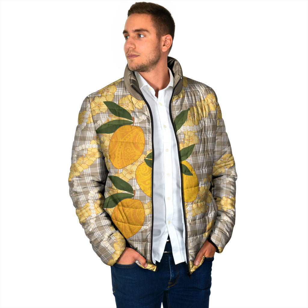 Maku'e Hawaiian Mango Palaka Padded Jacket Aloha Hibiscus Pikake Lei