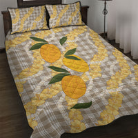 Maku'e Hawaiian Mango Palaka Quilt Bed Set Aloha Hibiscus Pikake Lei
