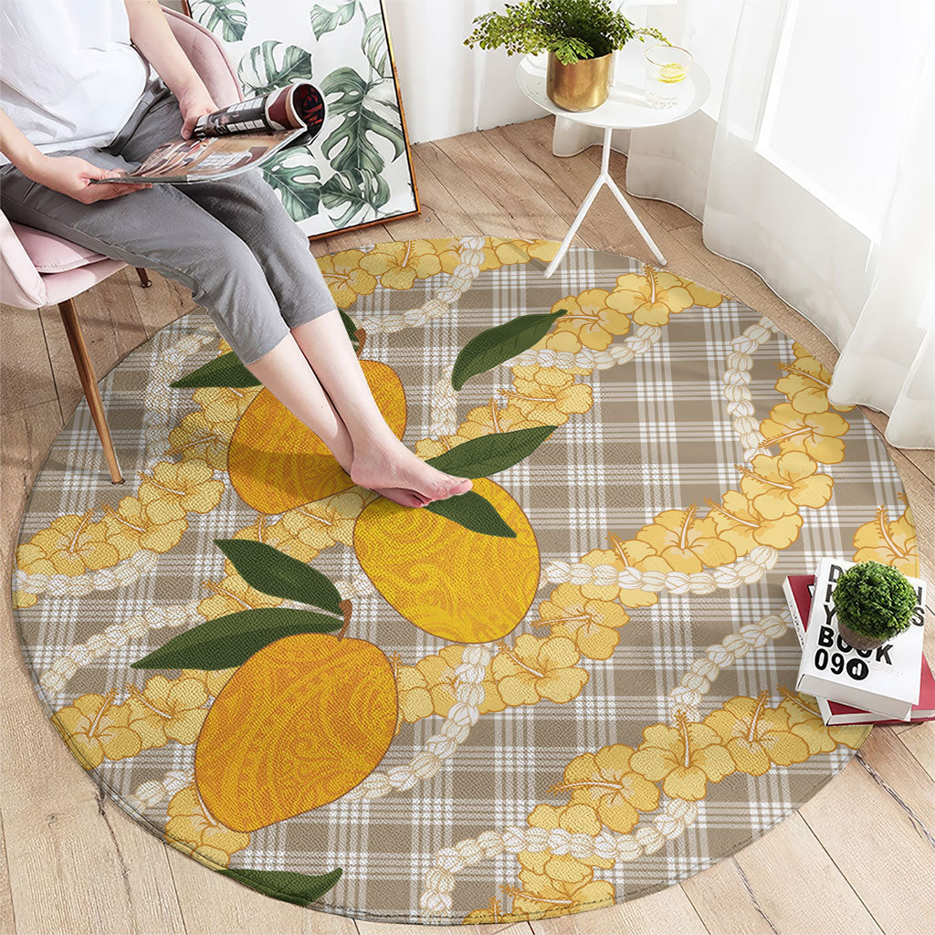 Maku'e Hawaiian Mango Palaka Round Carpet Aloha Hibiscus Pikake Lei