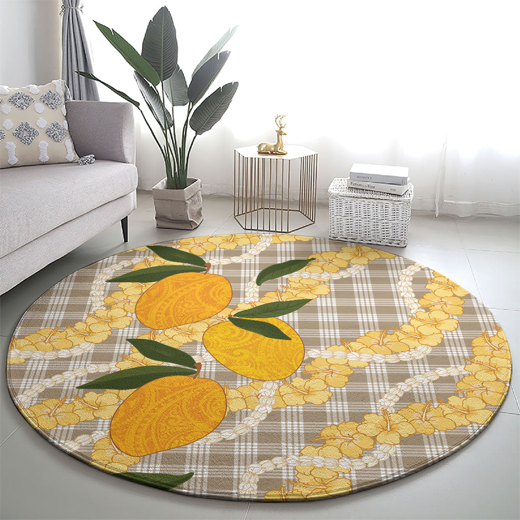 Maku'e Hawaiian Mango Palaka Round Carpet Aloha Hibiscus Pikake Lei