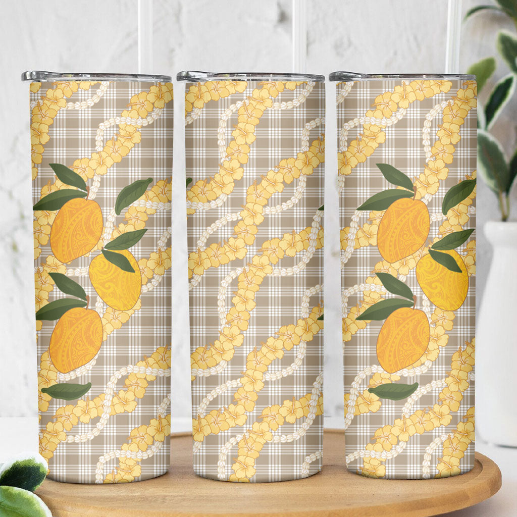 Maku'e Hawaiian Mango Palaka Skinny Tumbler Aloha Hibiscus Pikake Lei