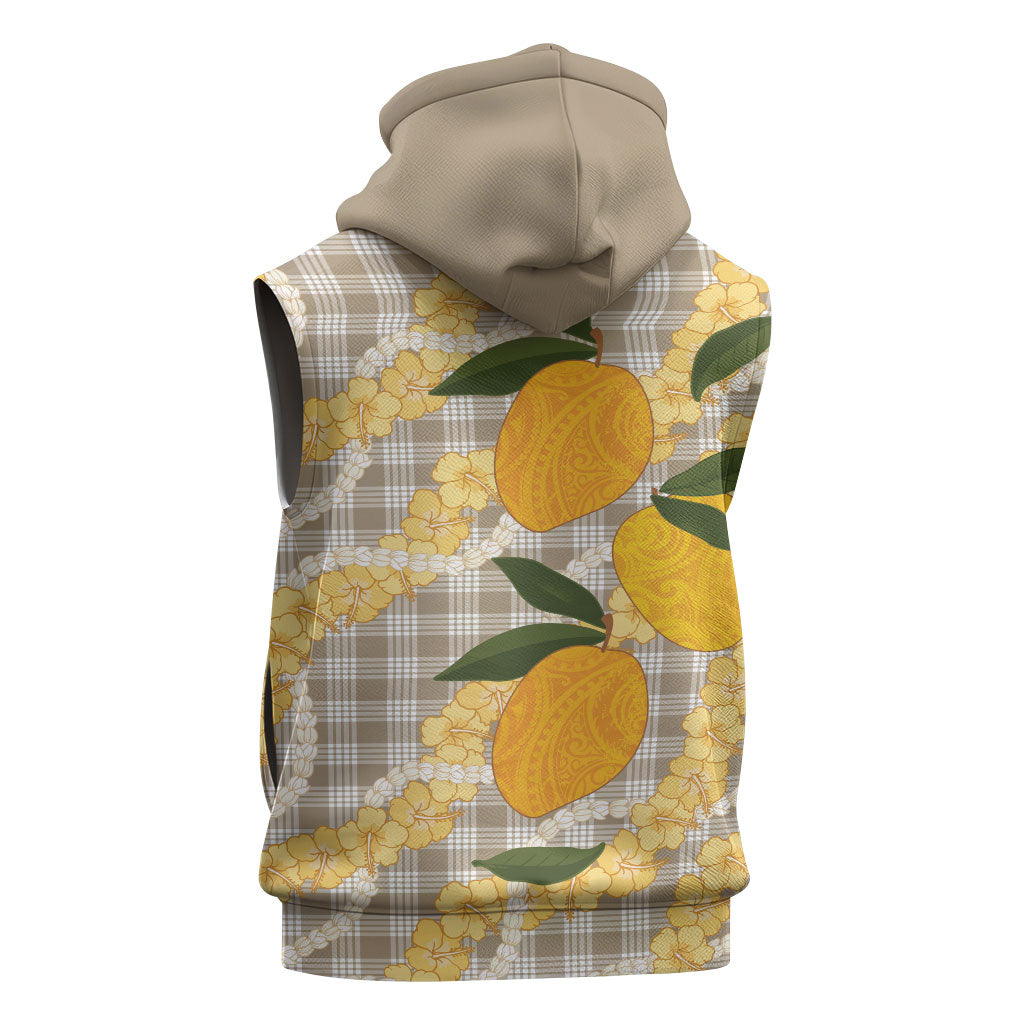 Maku'e Hawaiian Mango Palaka Sleeveless Hoodie Aloha Hibiscus Pikake Lei