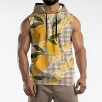 Maku'e Hawaiian Mango Palaka Sleeveless Hoodie Aloha Hibiscus Pikake Lei