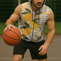 Maku'e Hawaiian Mango Palaka Sleeveless Zip Hoodie Aloha Hibiscus Pikake Lei
