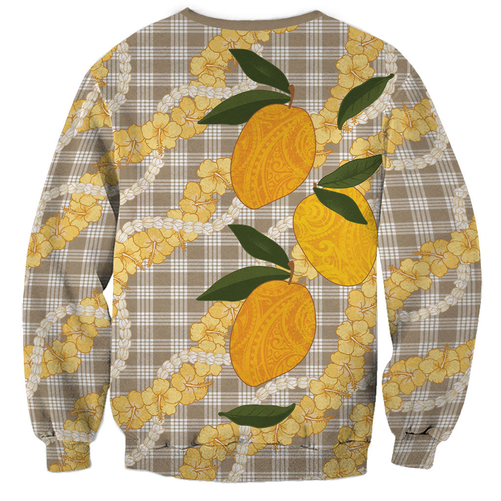 Maku'e Hawaiian Mango Palaka Sweatshirt Aloha Hibiscus Pikake Lei