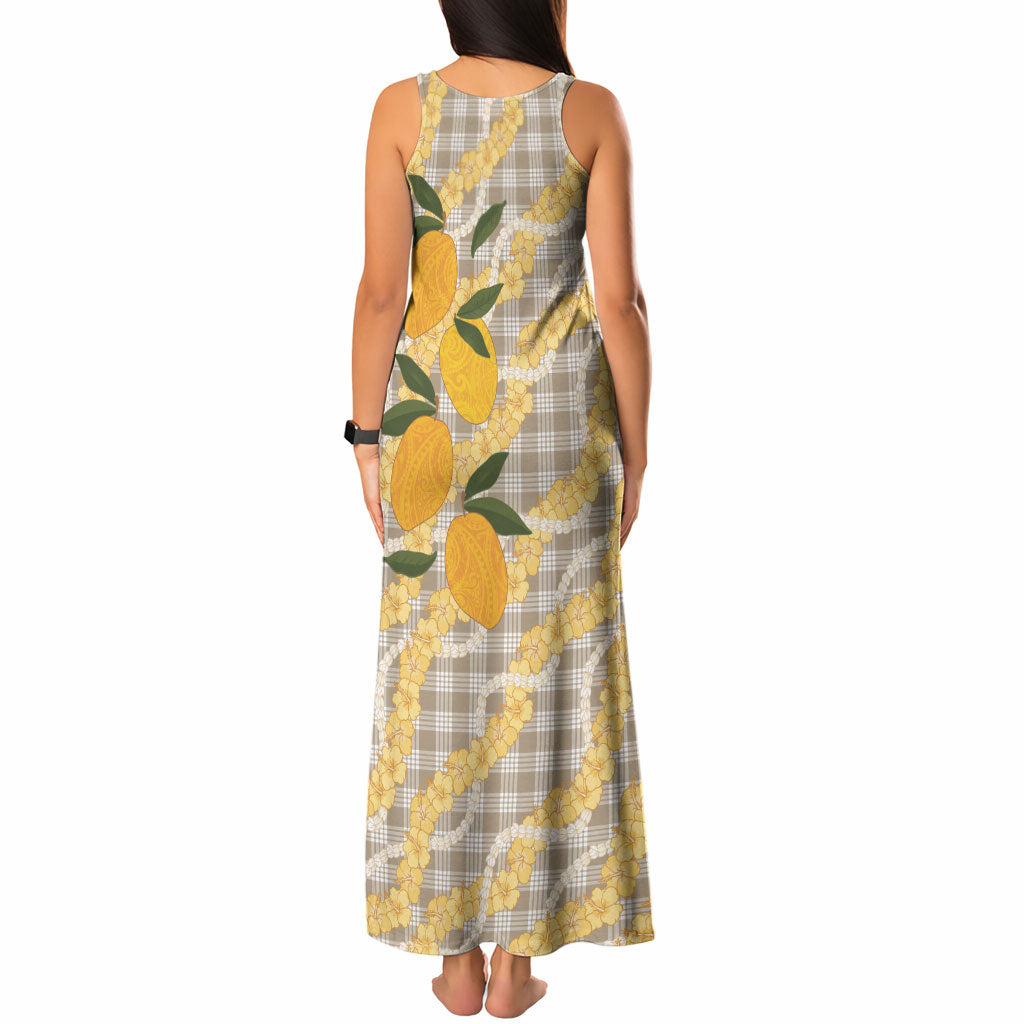 Maku'e Hawaiian Mango Palaka Tank Maxi Dress Aloha Hibiscus Pikake Lei