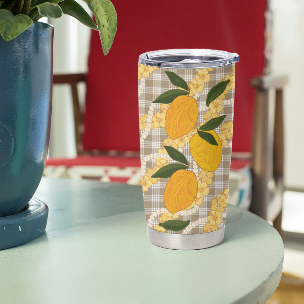 Maku'e Hawaiian Mango Palaka Tumbler Cup Aloha Hibiscus Pikake Lei