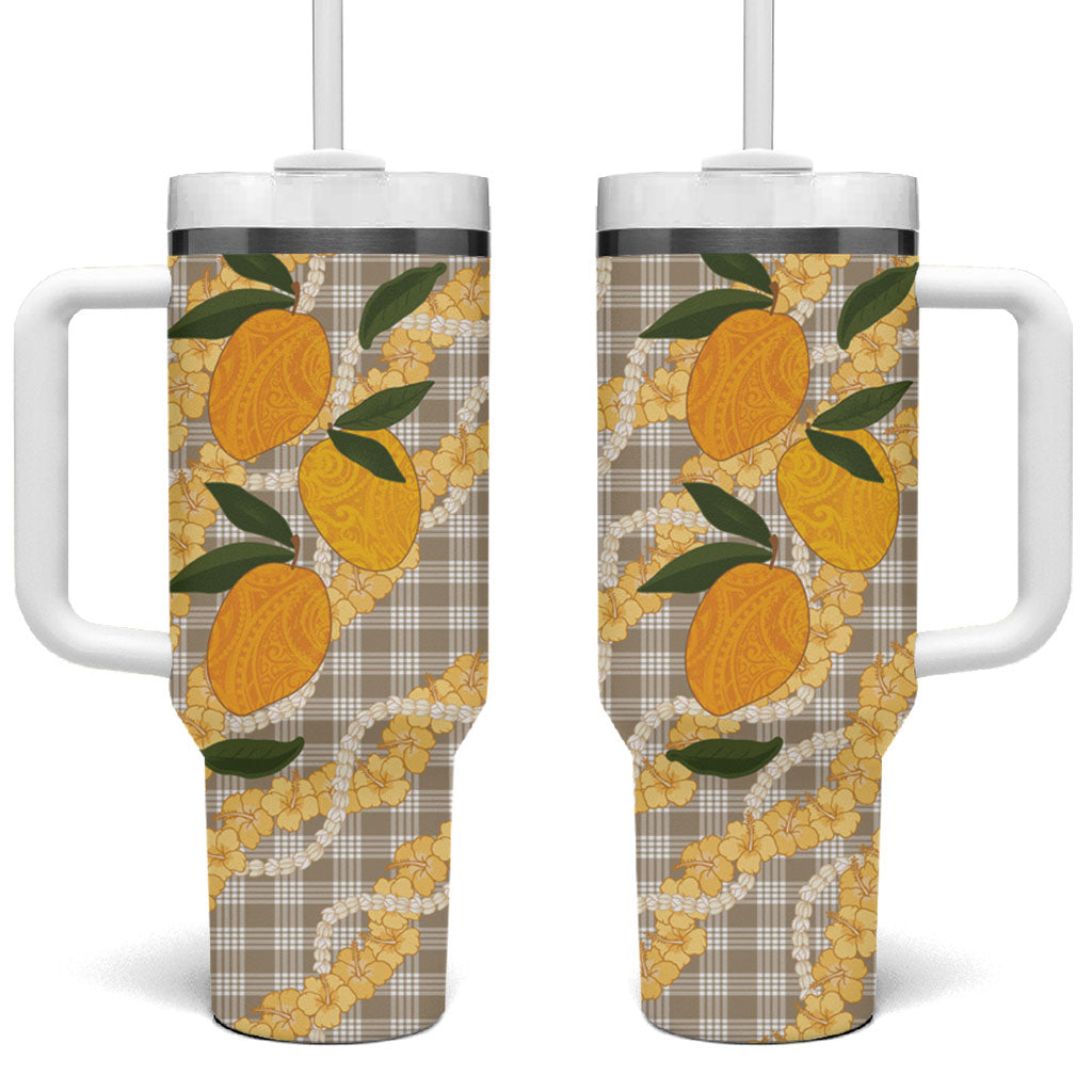 Maku'e Hawaiian Mango Palaka Tumbler With Handle Aloha Hibiscus Pikake Lei