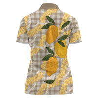 Maku'e Hawaiian Mango Palaka Women Polo Shirt Aloha Hibiscus Pikake Lei