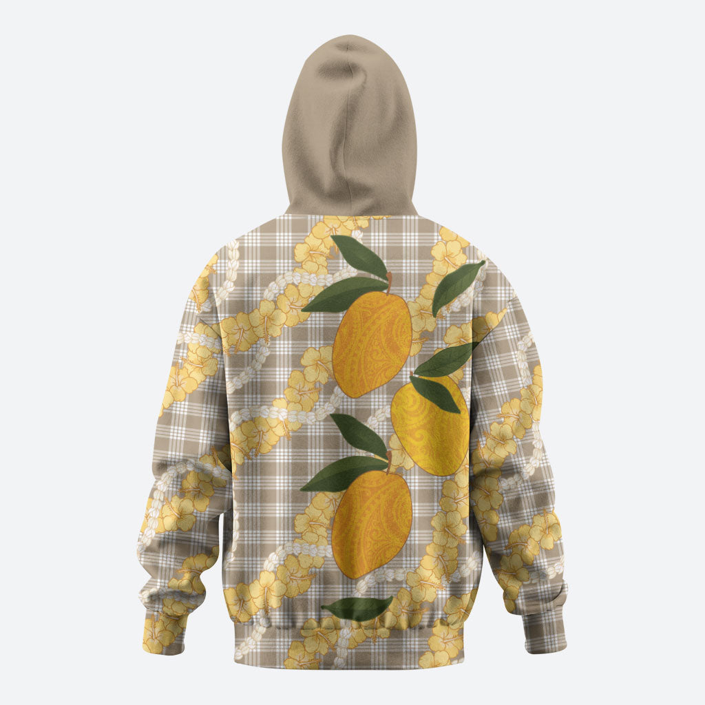 Maku'e Hawaiian Mango Palaka Zip Hoodie Aloha Hibiscus Pikake Lei