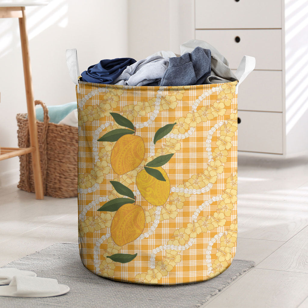 Alani Hawaiian Mango Palaka Laundry Basket Aloha Hibiscus Pikake Lei