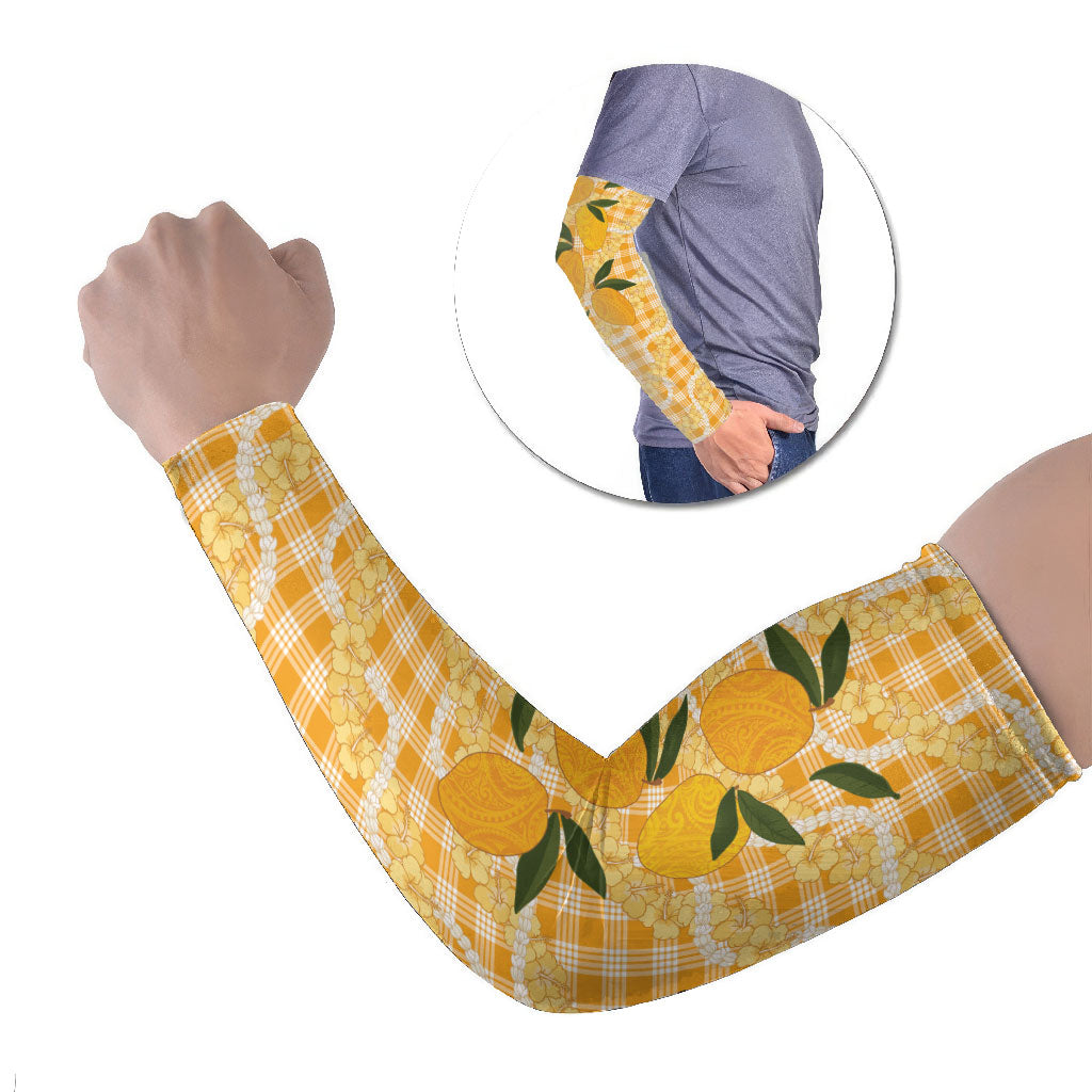 Alani Hawaiian Mango Palaka Arm Sleeves Aloha Hibiscus Pikake Lei
