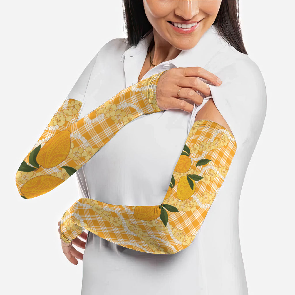 Alani Hawaiian Mango Palaka Arm Sleeves Aloha Hibiscus Pikake Lei