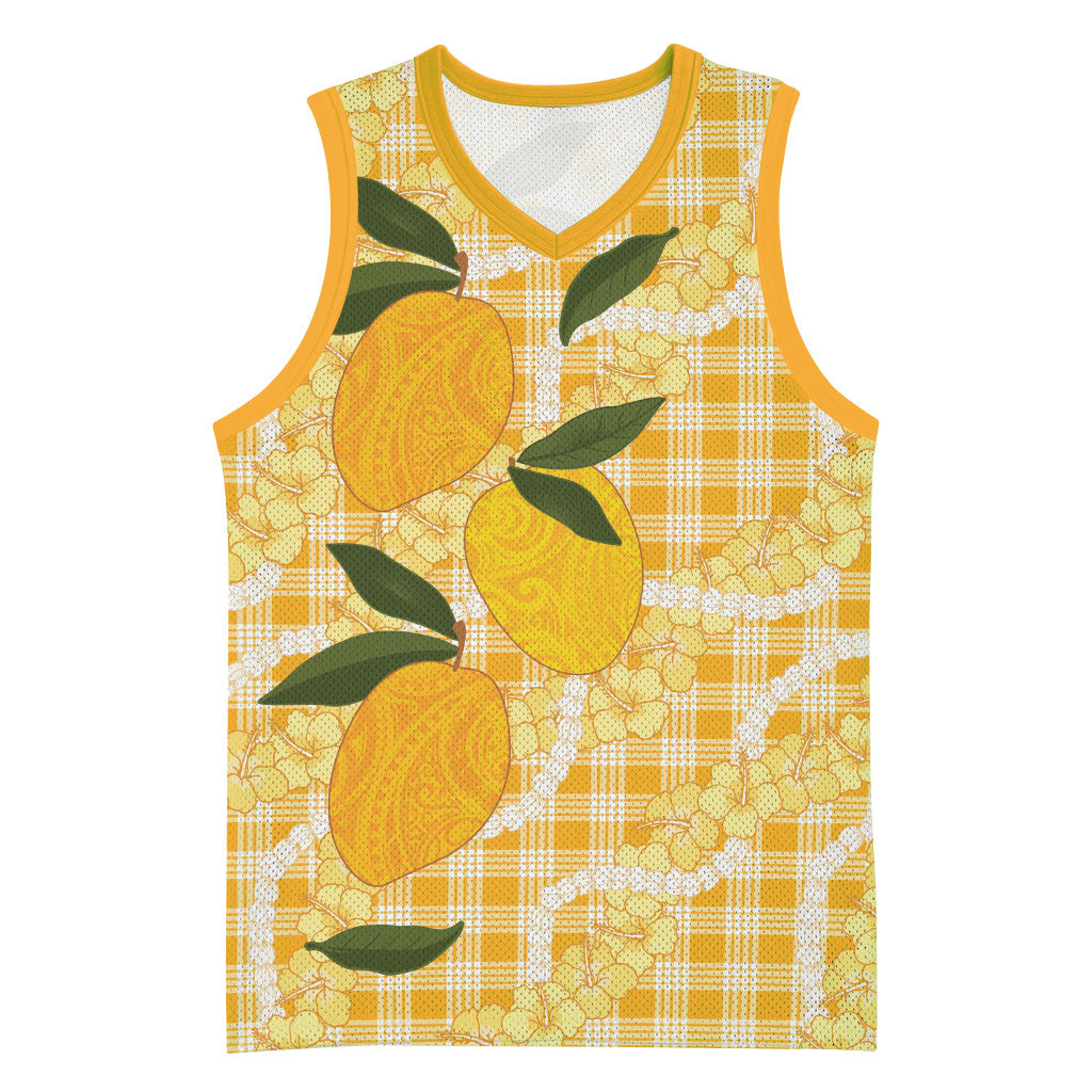 Alani Hawaiian Mango Palaka Basketball Jersey Aloha Hibiscus Pikake Lei