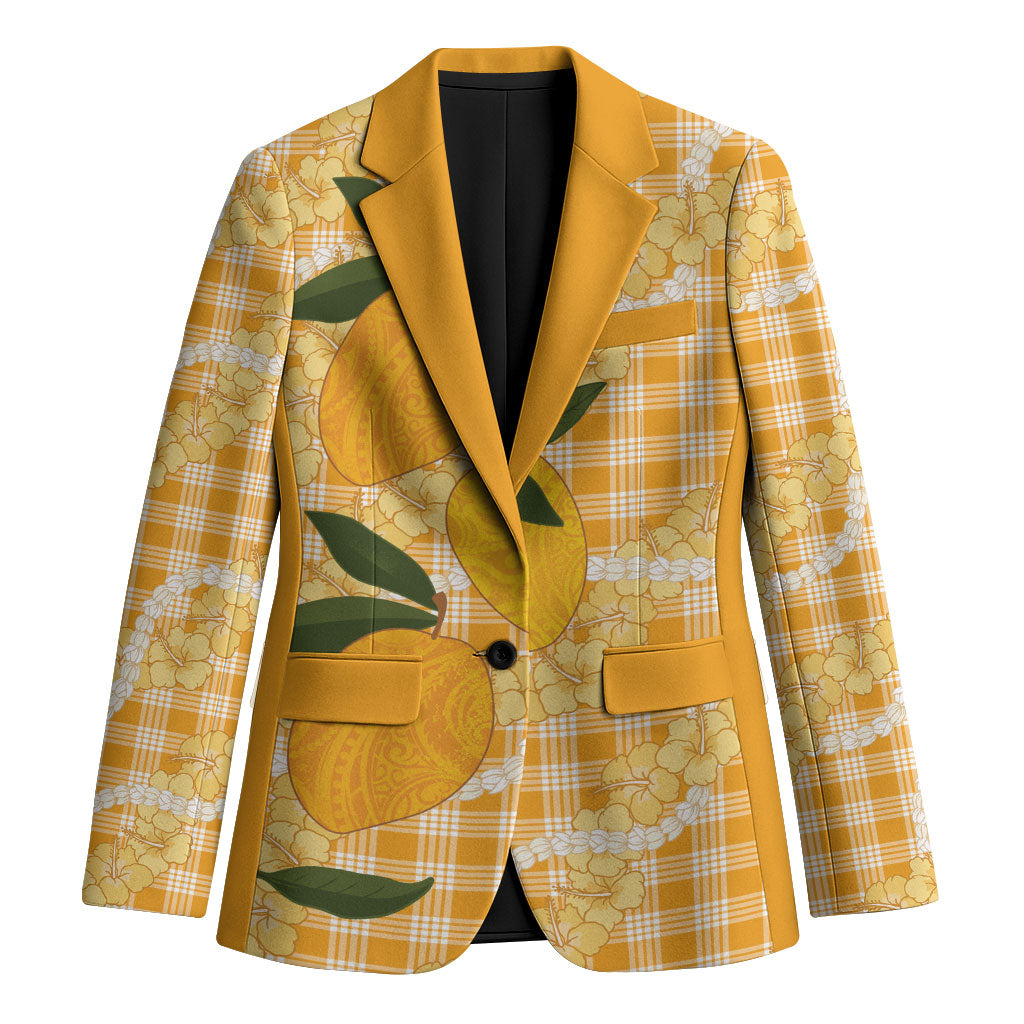 Alani Hawaiian Mango Palaka Blazer Aloha Hibiscus Pikake Lei