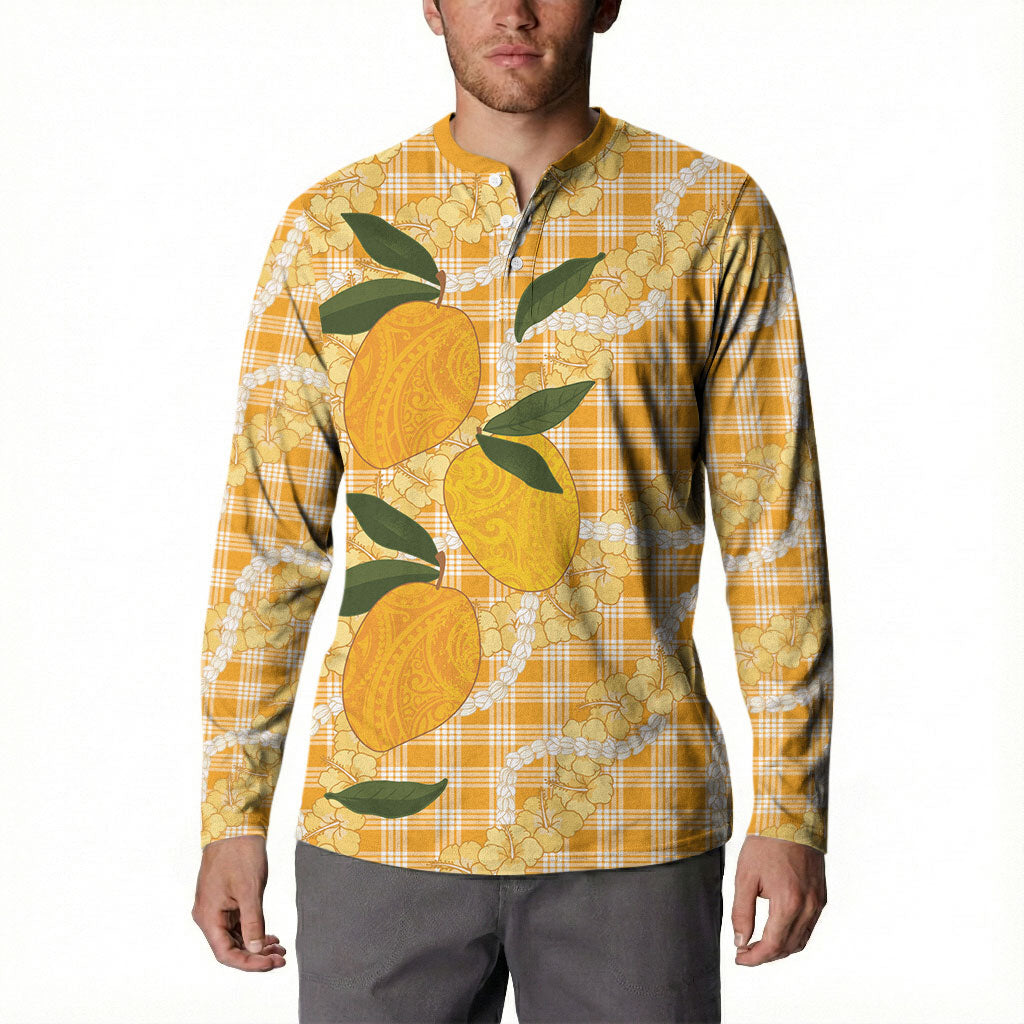 Alani Hawaiian Mango Palaka Button Sweatshirt Aloha Hibiscus Pikake Lei