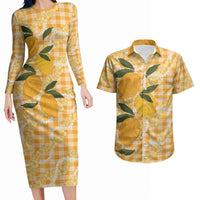 Alani Hawaiian Mango Palaka Couples Matching Long Sleeve Bodycon Dress and Hawaiian Shirt Aloha Hibiscus Pikake Lei