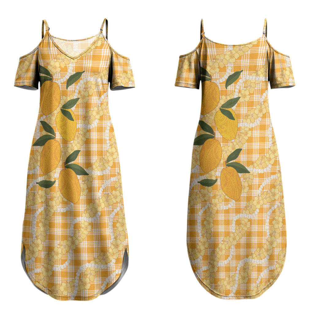 Alani Hawaiian Mango Palaka Couples Matching Summer Maxi Dress and Long Sleeve Button Shirt Aloha Hibiscus Pikake Lei