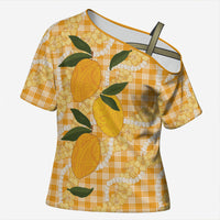 Alani Hawaiian Mango Palaka Cross Shoulder Shirt Aloha Hibiscus Pikake Lei