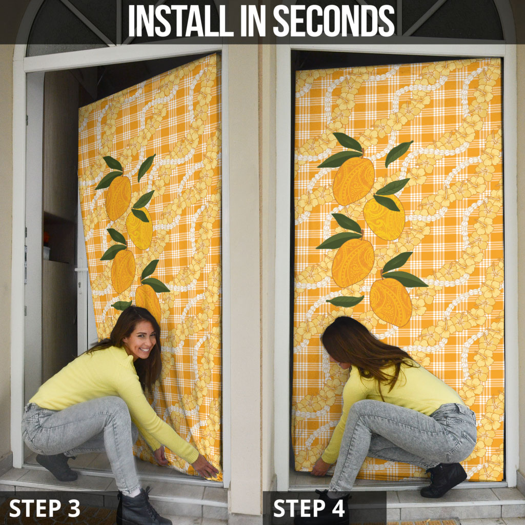 Alani Hawaiian Mango Palaka Door Cover Aloha Hibiscus Pikake Lei