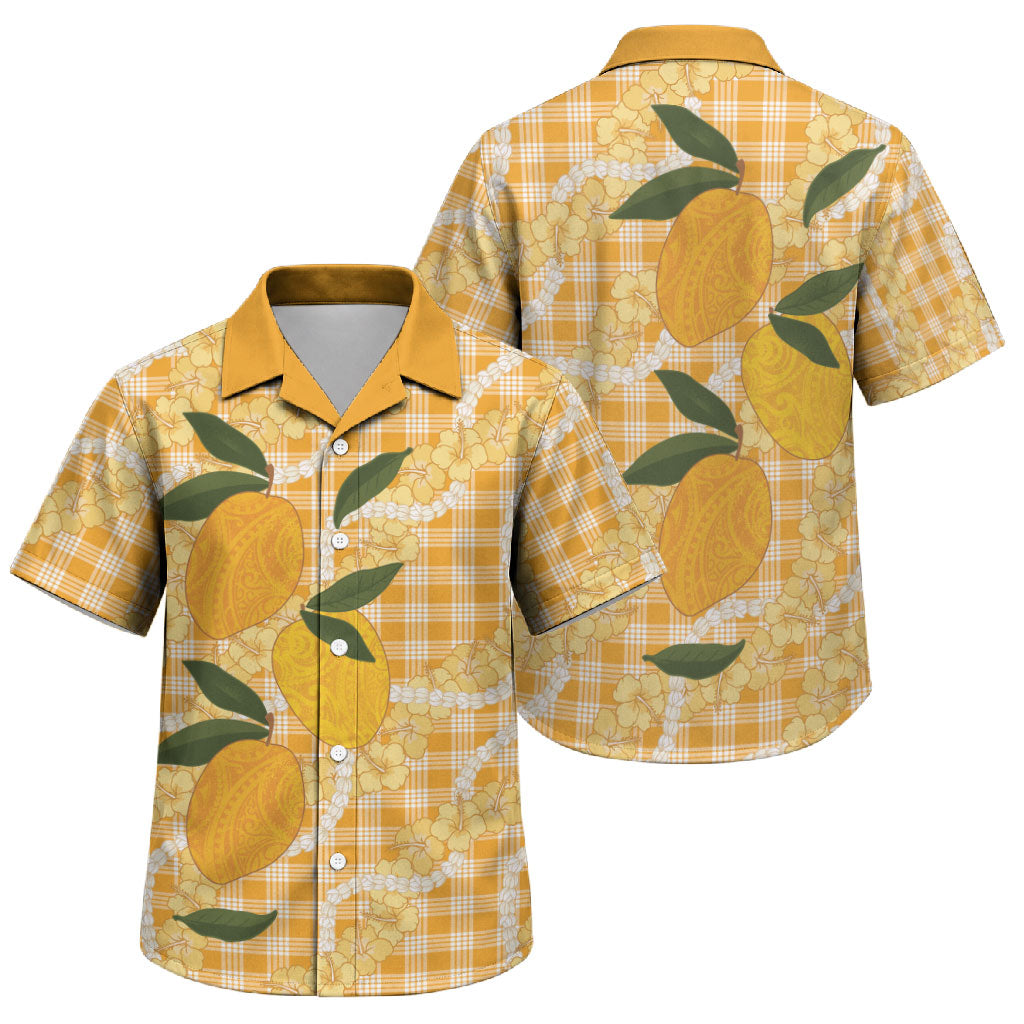 Alani Hawaiian Mango Palaka Family Matching Off The Shoulder Long Sleeve Dress and Hawaiian Shirt Aloha Hibiscus Pikake Lei