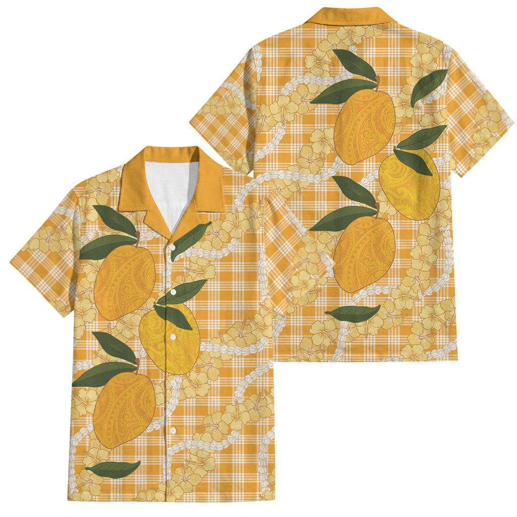 Alani Hawaiian Mango Palaka Family Matching Short Sleeve Bodycon Dress and Hawaiian Shirt Aloha Hibiscus Pikake Lei