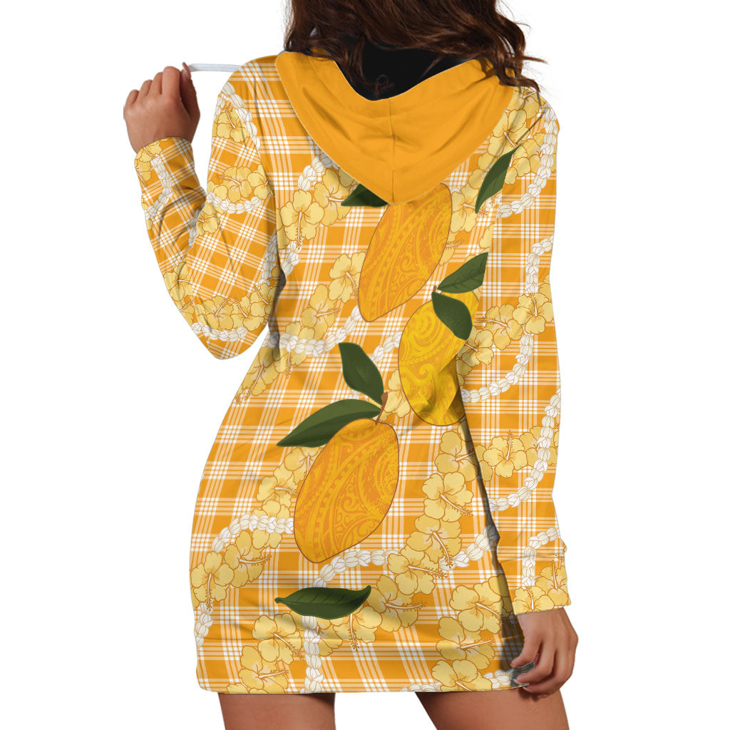 Alani Hawaiian Mango Palaka Hoodie Dress Aloha Hibiscus Pikake Lei