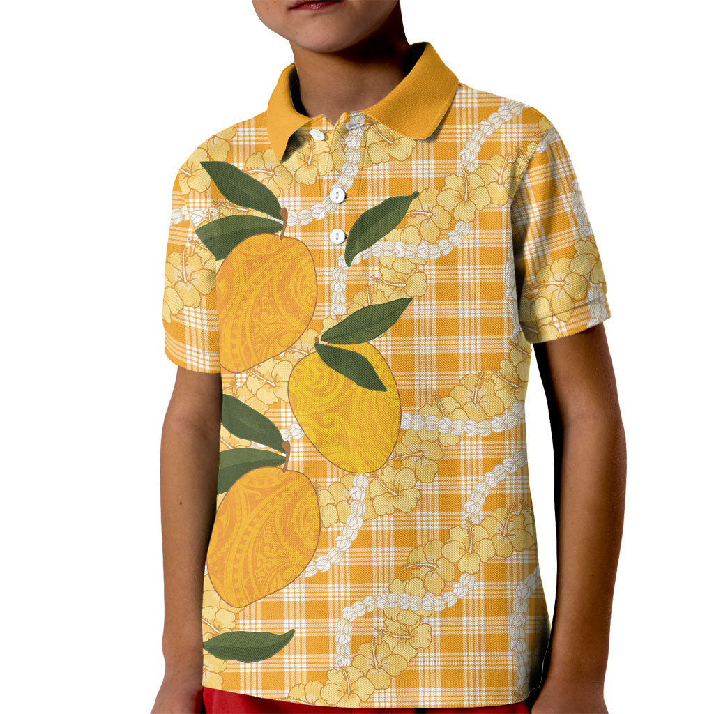 Alani Hawaiian Mango Palaka Kid Polo Shirt Aloha Hibiscus Pikake Lei