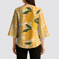 Alani Hawaiian Mango Palaka Kimono Sleeve Blouse Aloha Hibiscus Pikake Lei