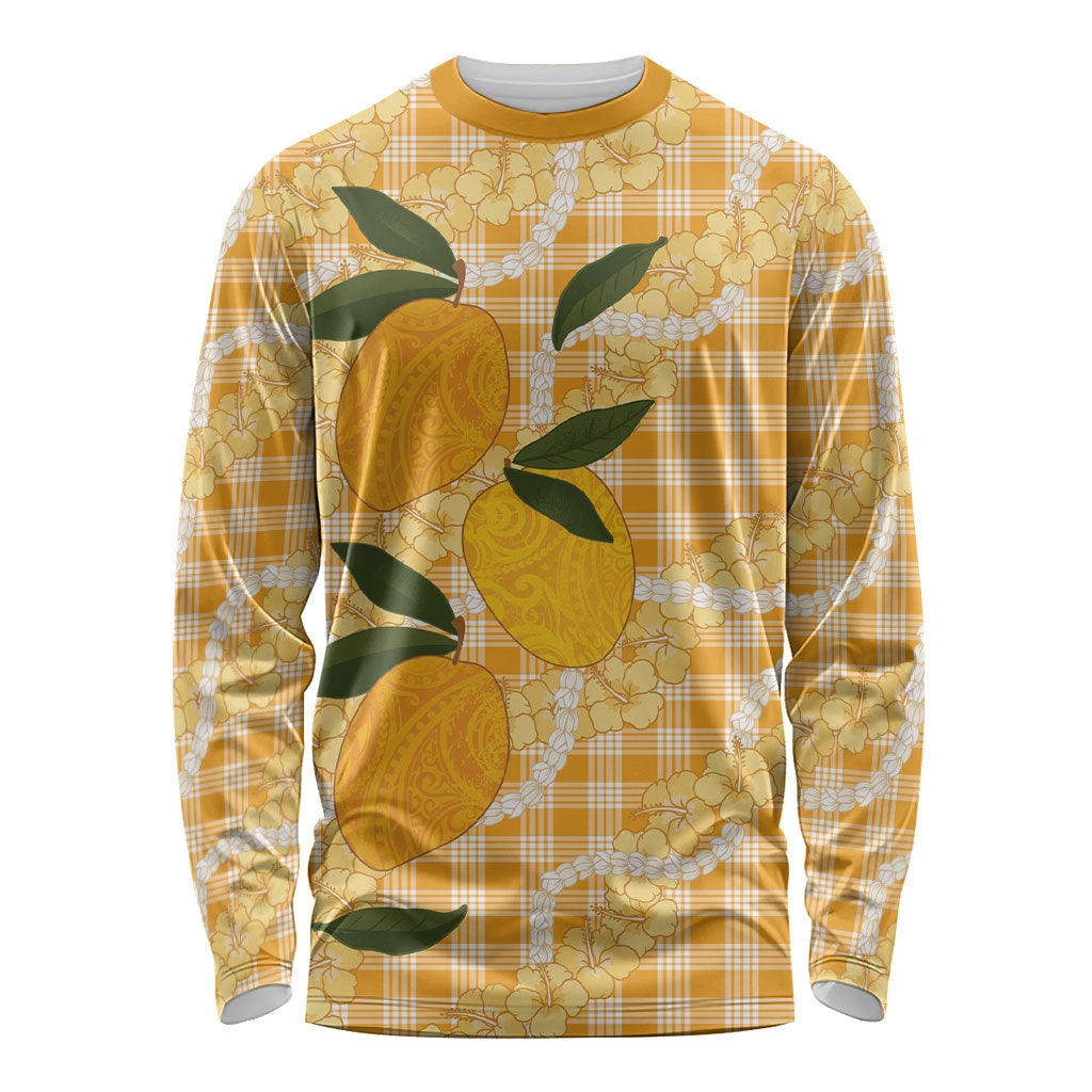 Alani Hawaiian Mango Palaka Long Sleeve Shirt Aloha Hibiscus Pikake Lei